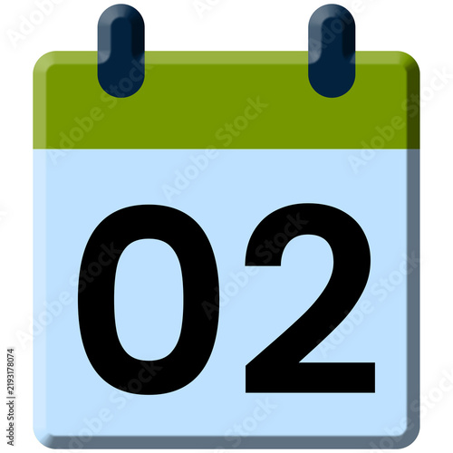 Flat Calendar Icon with Day 2 Date on Green and Blue Background
