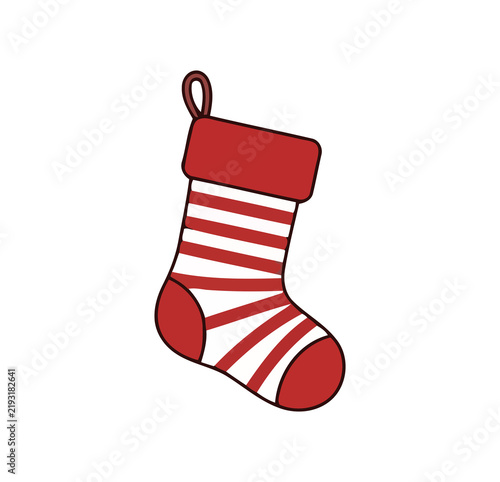 Red and white striped Christmas stocking isolated on white background