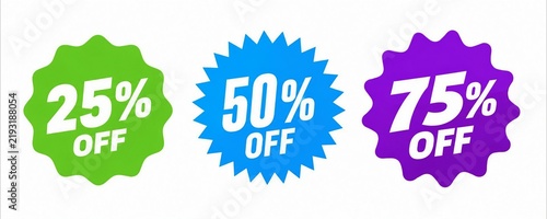 Colorful sale discount percentage badges with off text