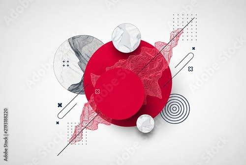 Abstract geometric illustration of a red human silhouette with stylized elements