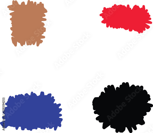 Set of colorful paint brush spots, splatters, and ink blobs design elements