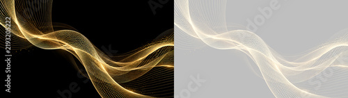 Onda dorata astratta con linee fluide luminose ed effetto glitter su sfondo trasparente, elemento grafico elegante e lussuoso in formato PNG per design moderno e decorazioni