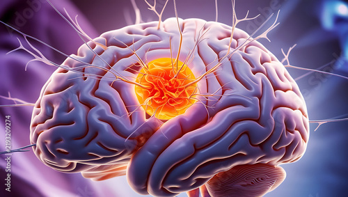 Abstract representation of an open brain with vibrant colors symbolizing creativity and ideas flow, A colorful, stylized depiction of a brain, featuring vibrant hues and glowing elements.
