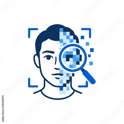 Manipulated Face Detection with Deepfake Facial Scan Magnifying Glass Icon