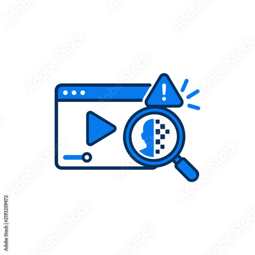 Fake Video Detection with Media Player Warning and Magnifying Glass Icon