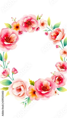 Watercolor floral wreath with soft pink and peach hues, peach, save the date