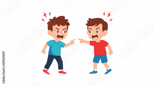 minimalist flat vector illustration of two young boys having an angry argument.