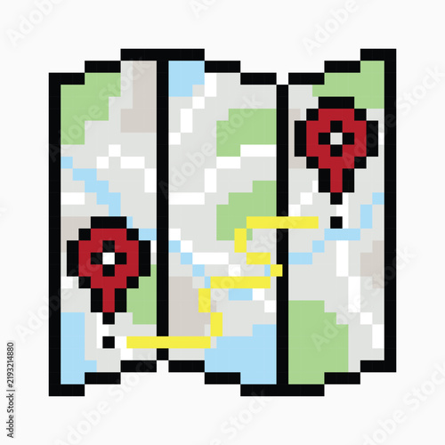 Pixel Art GPS Map with Departure and Destination Pins