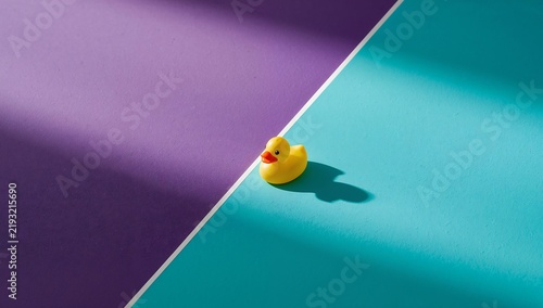 Generative AI creates a playful scene featuring a rubber duck on colorful background surfaces