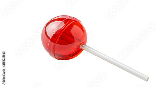 Red round hard candy lollipop isolated on transparent background