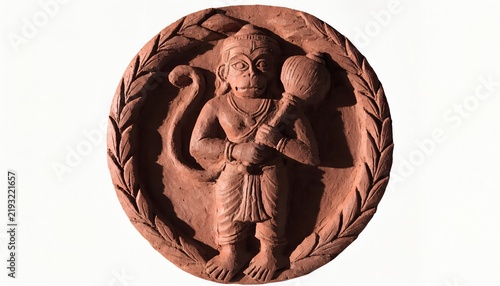 Traditional terracotta sculpture of hanuman with ornate detailing for cultural art display and historical decor