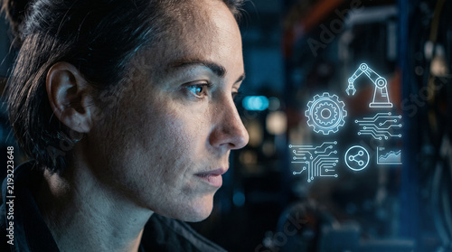 Automation Engineering Concept with Professional Face Profile in Screen Glow and Digital Icons