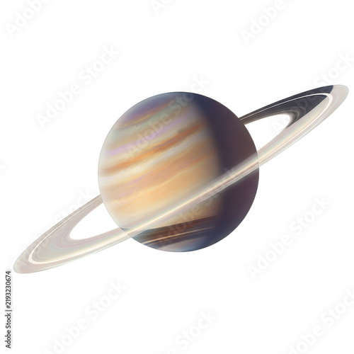 Saturn planet with rings in cosmic background during deep space exploration concept