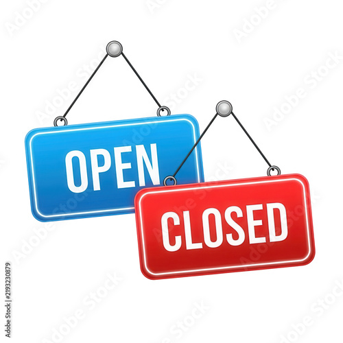 Open and Closed signs hanging with selective focus during daylight representing business status
