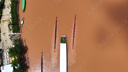 Aerial View of Traditional Boat Racing Festival in Luang Prabang, Laos