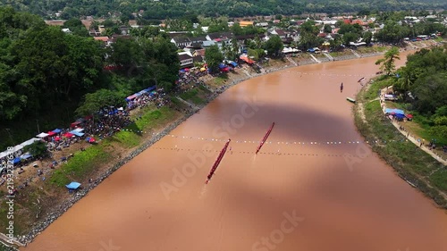Aerial View of Traditional Boat Racing Festival in Luang Prabang, Laos