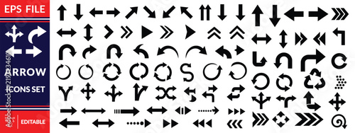 Arrow icon set. Cursor. Black vector arrows icons. Black arrow pointing. Collection different arrows sign. Modern simple arrows. Big Arrow icon set design.