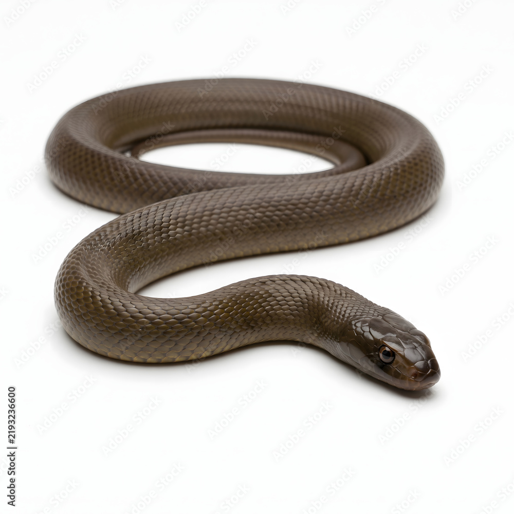 Obraz premium Inland Taipan Snake with Dark Olive-Brown Scales, Isolated on White Background