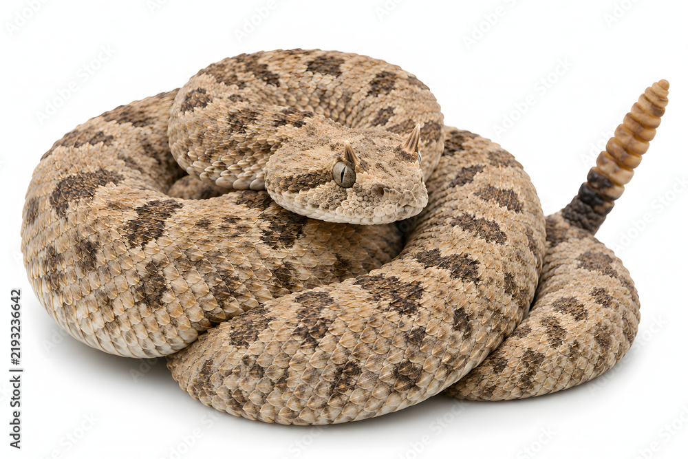 Obraz premium Sidewinder Rattlesnake with Horn-Like Eye Scales, Isolated on White Background