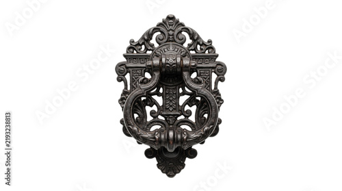 Antique ornate metal door knocker isolated