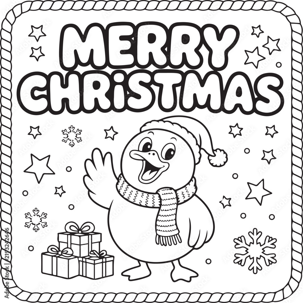 Fototapeta premium Kawaii Child Baking Christmas Cookies with Puppy, Black and White Line Art Coloring Page