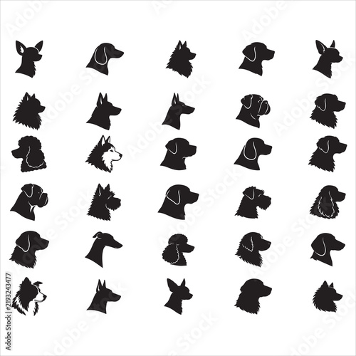 PrintDog Breed Head Silhouette Bundle SVG, Dog Face Profile Clipart, Pet Vector Icon Set