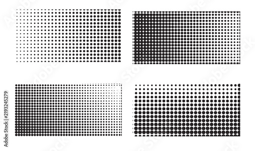 Obraz na płótnie Monochrome Halftone Square Dot Grid Gradient Pattern Collection, Black and White Abstract Geometric Rectangular Texture Set Vector 