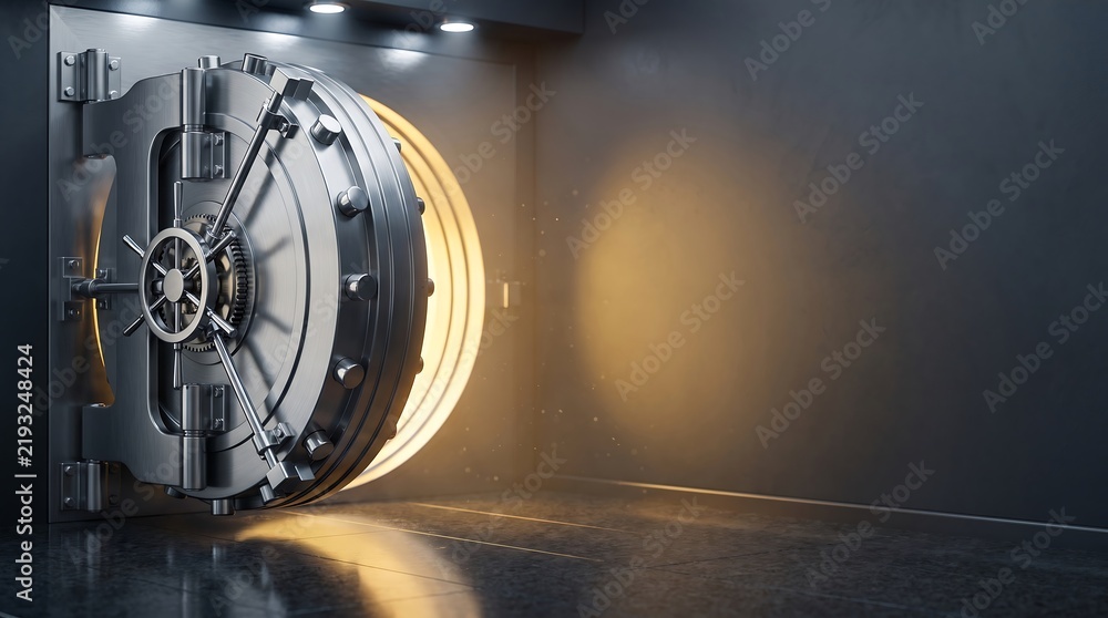 Fototapeta premium Open Steel Bank Vault Door with Copyspace for Business and Finance Concepts