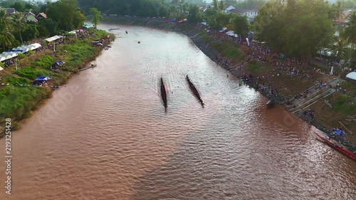 Aerial View of Traditional Boat Racing Festival in Luang Prabang, Laos