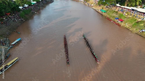 Aerial View of Traditional Boat Racing Festival in Luang Prabang, Laos