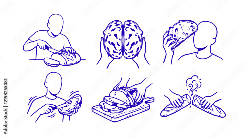 Obraz premium Artisanal Sourdough Bakery and French Viennoiserie Line Art Vector Set