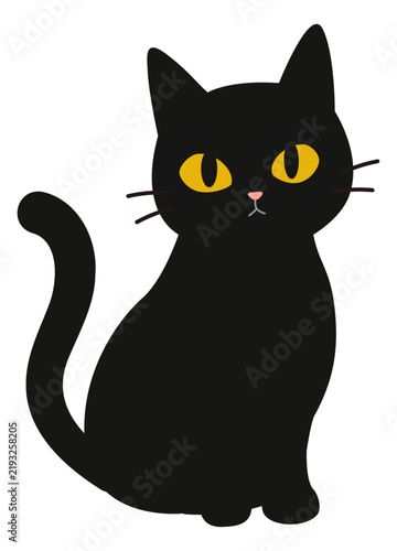 Fototapeta 大きな黄色い瞳でこちらを見つめるかわいい黒猫の全身イラスト