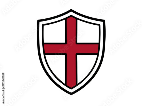 A shield emblem featuring a red cross on a transparent background, representing st georges cross
