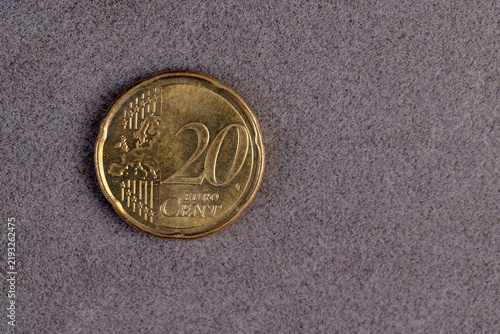 Obraz na plátně old 20-cent metal coins of the European Union, scratched after prolonged use, an