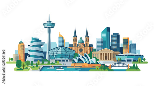 Modern Cityscape Skyline Illustration, Diverse Architecture, Urban Landscape