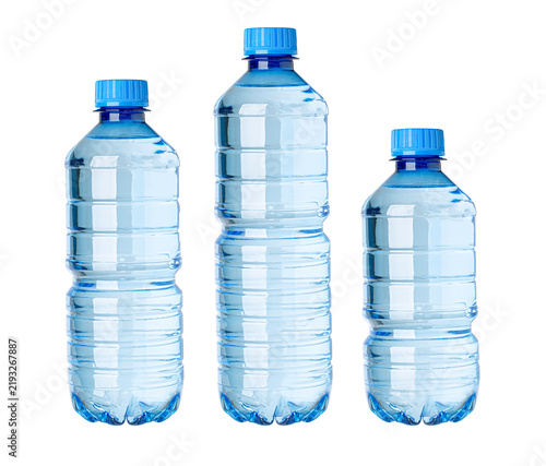Three plastic water bottles hydrating and refreshing people