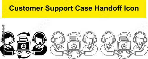 Foto Customer support case handoff icon set illustrating document folder transfer between two help center agents