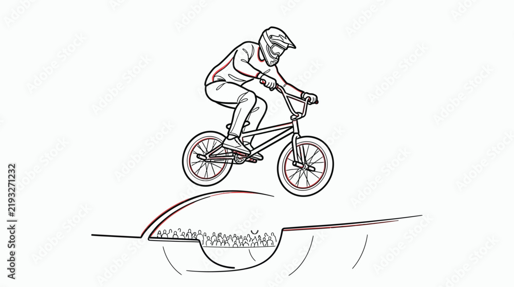 Fototapeta premium Bmx biker jumping over a skate ramp in front of crowd