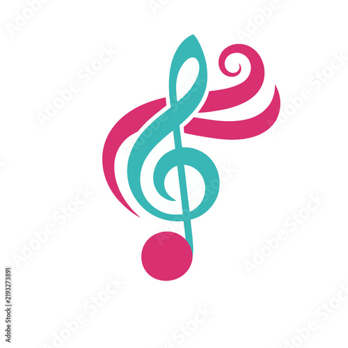 Treble clef with musical note and swirls
