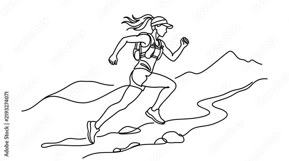 Fototapeta premium Female trail runner running uphill isolated