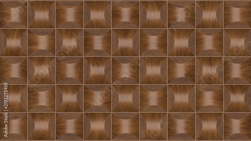 Fotografie Square wood tiles with concave curves form a repeating geometric pattern, dark p