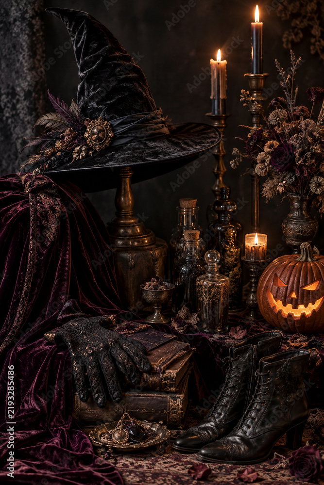 Fototapeta premium Gothic witchy Halloween still life