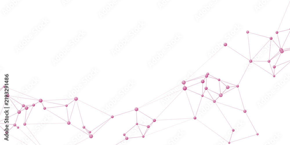 Obraz premium Abstract network of interconnected pink nodes and lines forming a complex web against a clean white background, suggesting a digital or scientific concept.