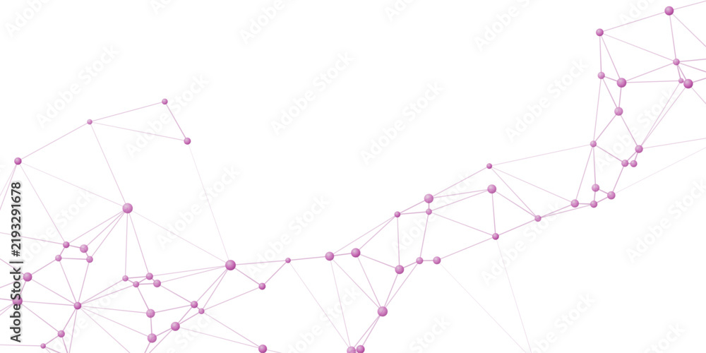 Obraz premium A network of interconnected nodes and lines in delicate pink and white forms an abstract representation of digital connection and technological advancement.