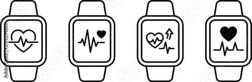 Smartwatch vector icon set showing heart rate and fitness tracking symbols