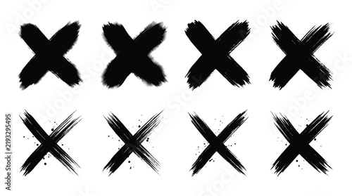 Hand Drawn Black Brush Stroke Cross Marks Set