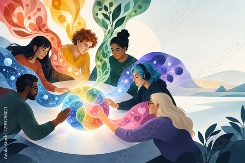 Neurodiversity at work represented by varied minds contributing