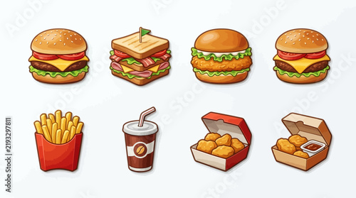 Fast Food Icons: Burgers, Fries, Chicken Nuggets, Soda, Sandwich