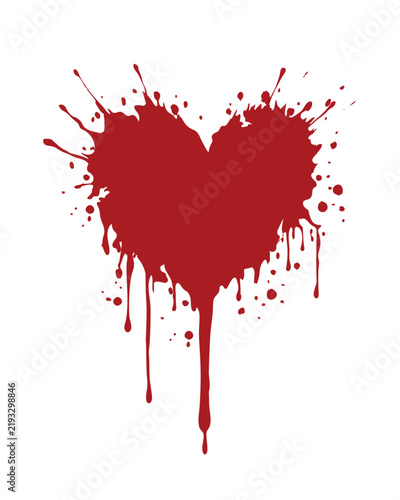 Red Paint Heart Splatter on White Background
