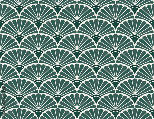Green art deco fan seamless vector pattern background